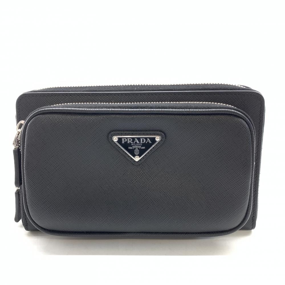 PRADA Saffiano Leather Belt Bag Body Round Zipper Wallet